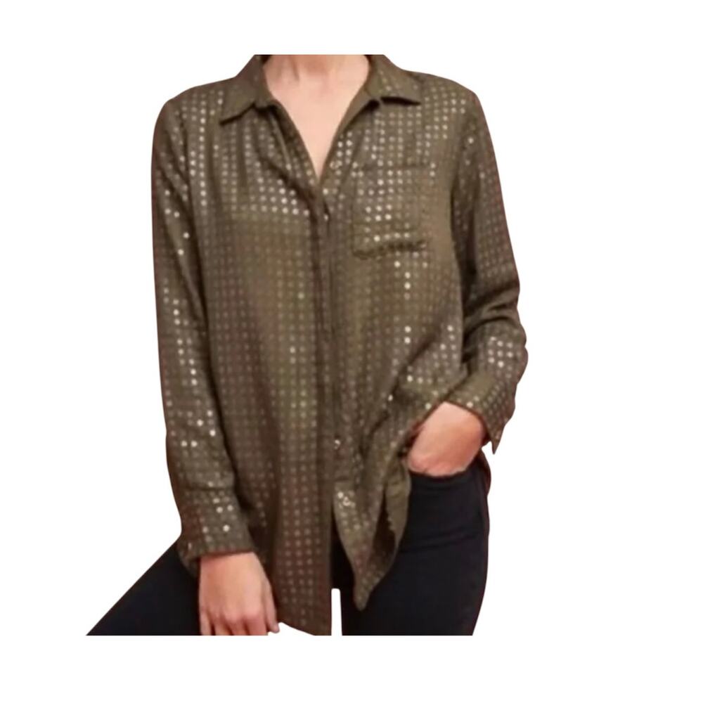 Anthropologie Maeve small Arwa sequin button up shirt blouse TLS2 2764